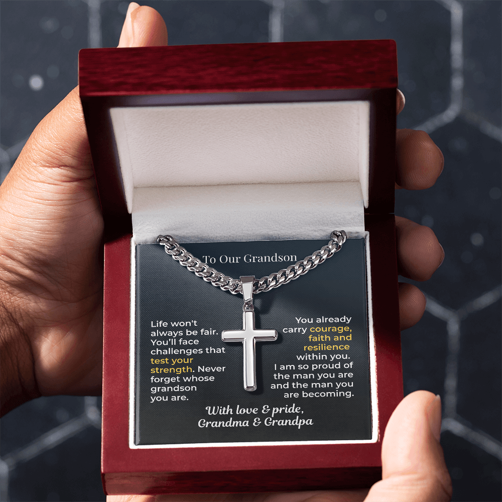 ShineOn Fulfillment Jewelry To Our Grandson – Strength, Faith & Pride Artisan Cross Necklace - GHR1206