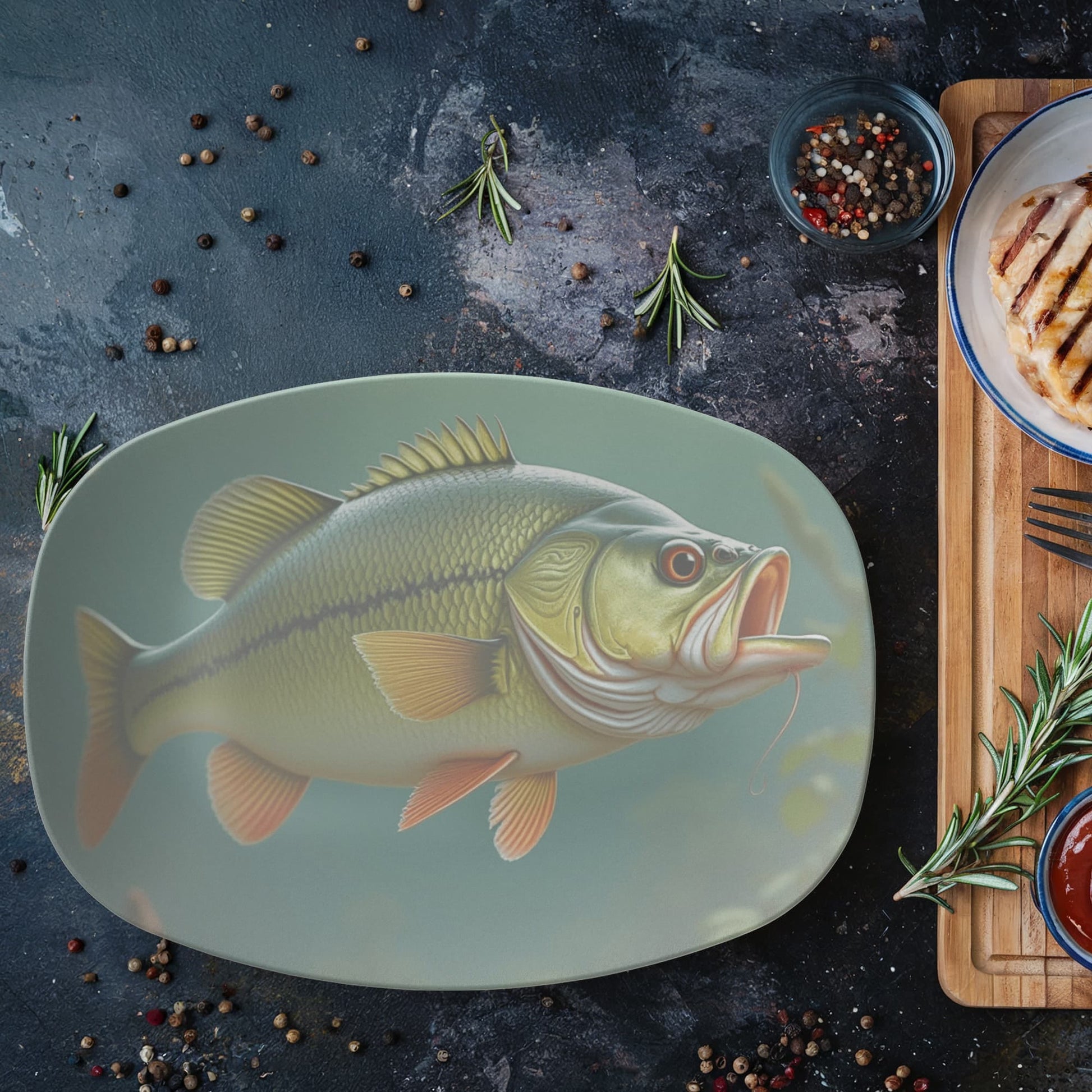 ShineOn Fulfillment Kitchenware 10”x14” Platter Gone Fishin' Catchall Tray – Bass Edition - GHR1134